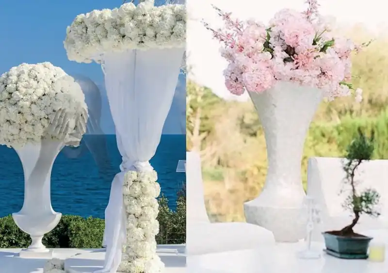 Vase géant blanc en situation pour un événement à Marrakech